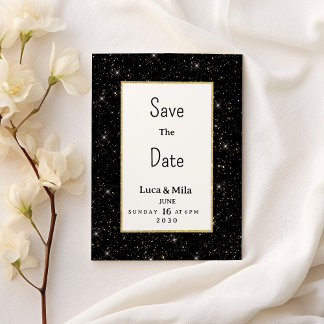 Convite Black gold sparkly glitter confetti Save the Date