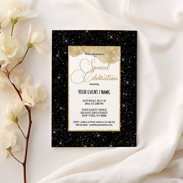 Convite Black gold sparkly glitter luxury Special Event (Black gold sparkly glitter luxury Special Event)