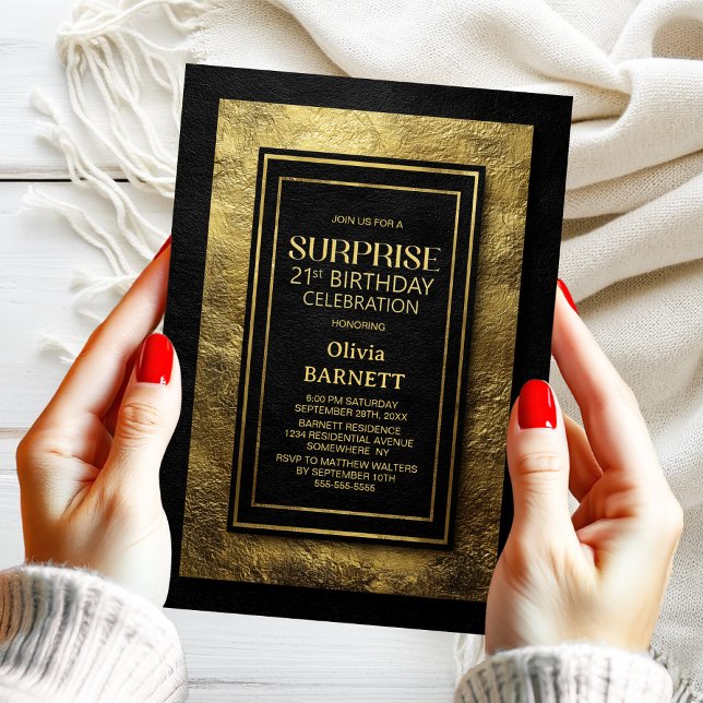 Convite Black Gold Surprise 21st Birthday Party (Criador carregado)