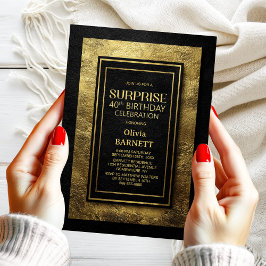 Convite Black Gold Surprise 40th Birthday Party