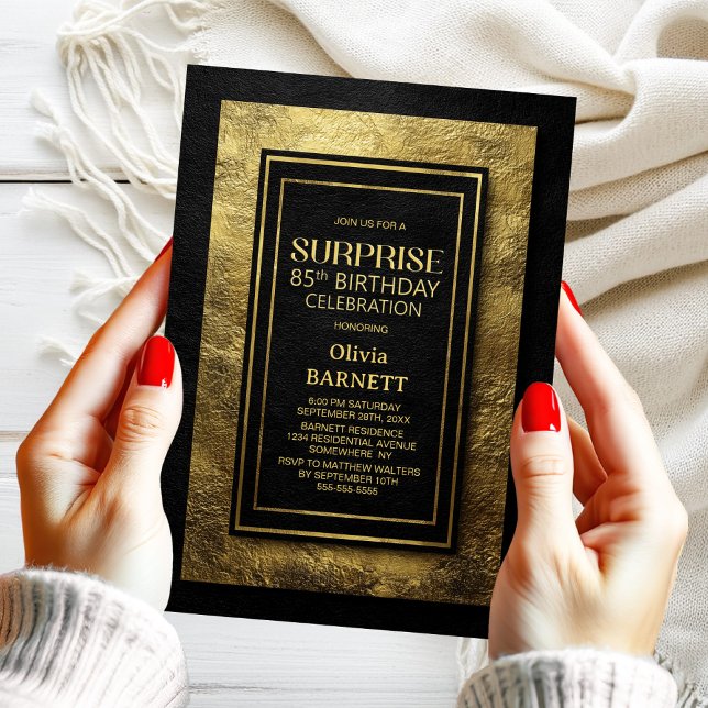 Convite Black Gold Surprise 85th Birthday Party (Criador carregado)
