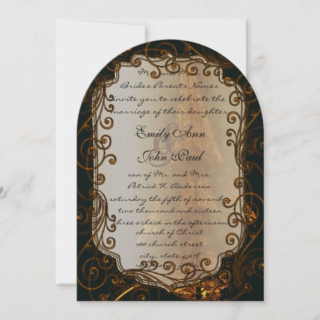Convite Black Gold Swirls Eiffel Tower Wedding Invitation (Frente)