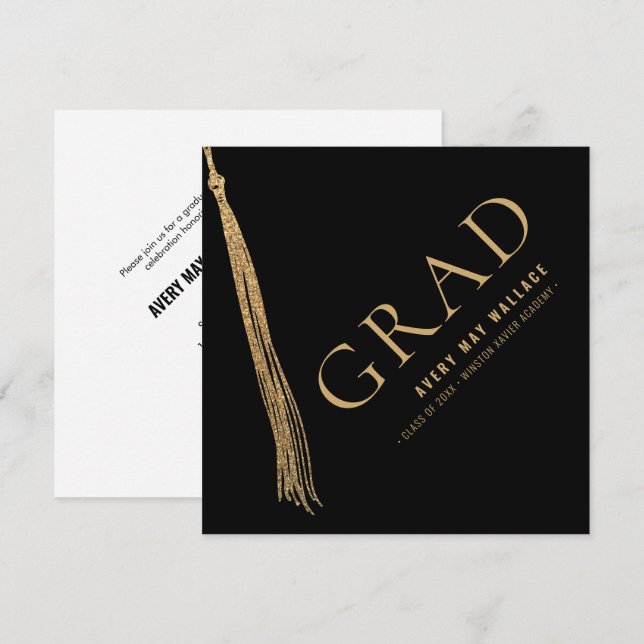 Convite Black Gold Tassel Unique Graduation Custom  (Frente/Verso)
