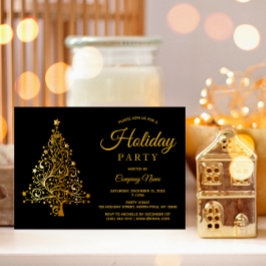 Convite Black Gold Tree Corporate Holiday Party