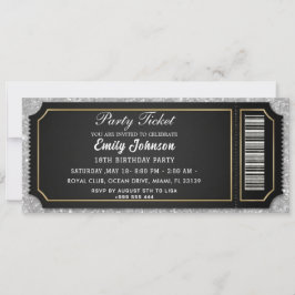 Convite Black Gold VIP Party Ticket Birthday Invitation