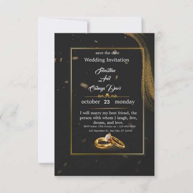 Convite 	Black Gold Wedding Invitation (Frente)