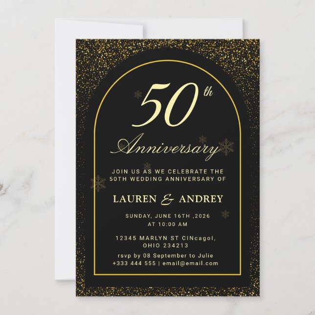 Convite Black  Golden wedding Anniversary (Frente)