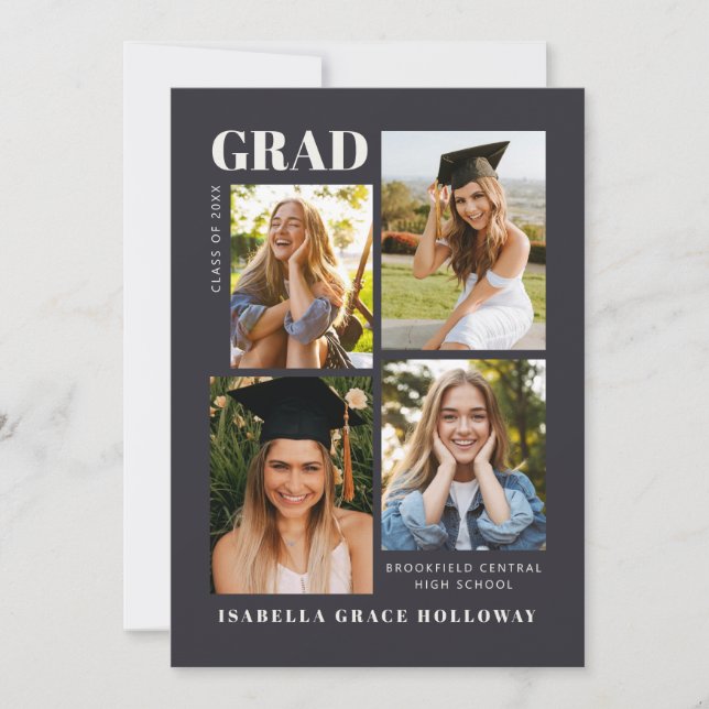 Convite Black Grad Announcement With Photos (Frente)