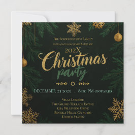 Convite Black Green and Gold Classic Christmas Invitation