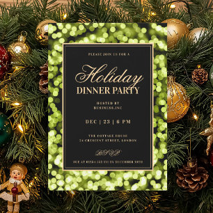 Convite Black & Green Glam Luzes Jantar Festa de Natal