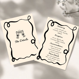 Convite Black Hand Drawn Champagne Whimsical Wedding