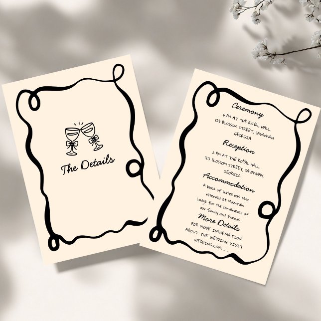 Convite Black Hand Drawn Champagne Whimsical Wedding (Criador carregado)