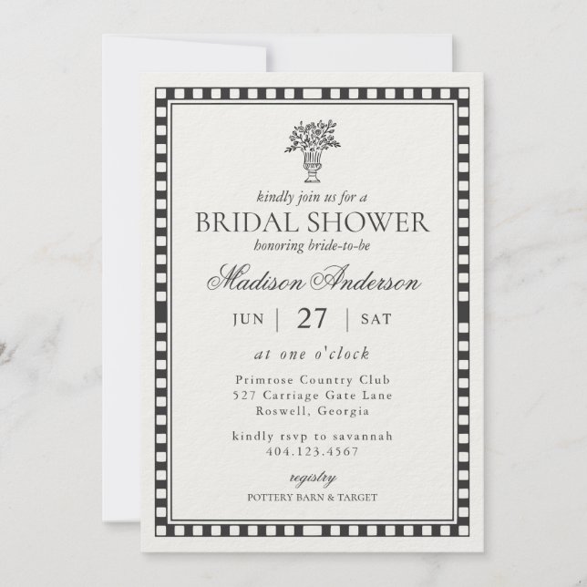 Convite Black Harlequin Checkered Bridal Shower (Frente)