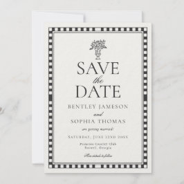 Convite Black Harlequin Checkered Save the Date