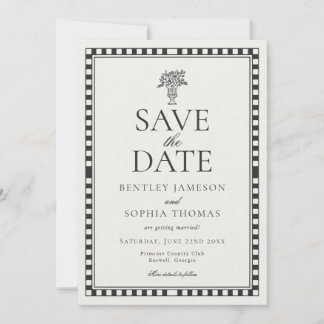 Convite Black Harlequin Checkered Save the Date