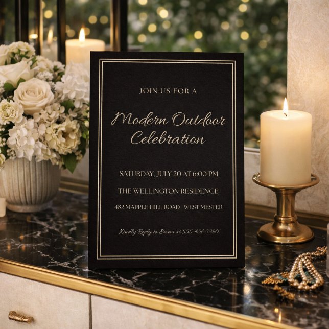 Convite Black Ivory Evening Chic Invitation (Black and ivory layout with clean lines for a refined evening backyard celebration)