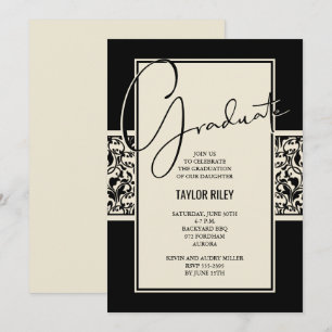 Convite Black Ivory Graduation Damask