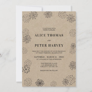 Convite Black & Kraft   Cerimônia de Casamento Simples Mod