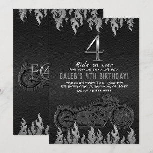 Convite Black Leather Silver Motorcycle 4 4º Aniversário