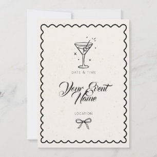 Convite Black Line Martini Quadro Ondulado