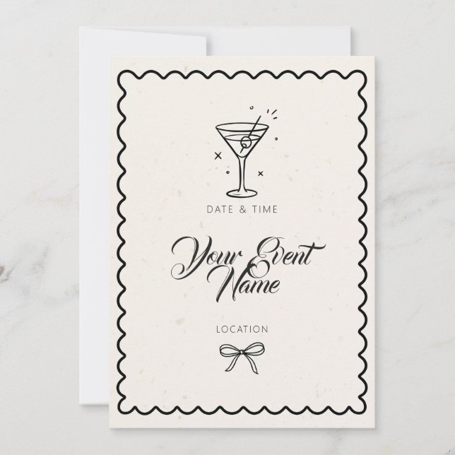 Convite Black Line Martini Quadro Ondulado (Frente)