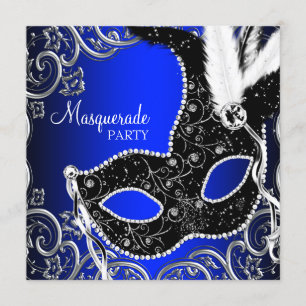 Convite Black Mask Royal Blue Mascarada Party