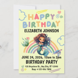 Convite Black Mermaid Birthday Invitation in Yellow