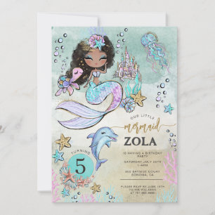 Convite Black Mermaid Editável Sob o Mar 5º Aniversário