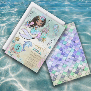 Convite Black Mermaid Editável Sob o Mar 5º Aniversário