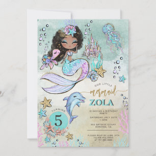 Convite Black Mermaid Editável Sob o Mar 5º Aniversário