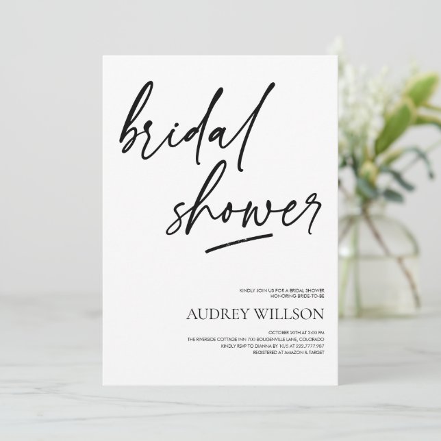 Convite Black Minimalist Bridal Shower Invitation (Em pé/Frente)