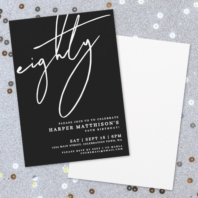 Convite Black Minimalist Eighty 80th Birthday Party (Black Minimalist Eighty 80th Birthday Party Invitation)