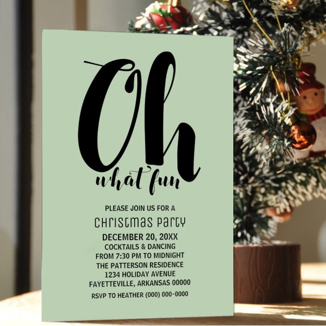 Convite Black Mint Green - Que festa divertida de férias c (Black and Mint Green Oh What Fun Holiday Party Invite)