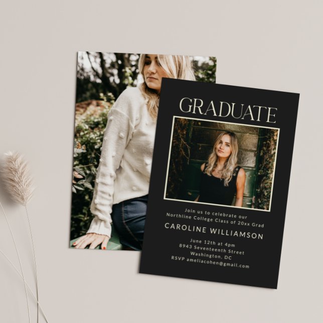 Convite Black Modern Graduation Photo Party 2026 (Criador carregado)