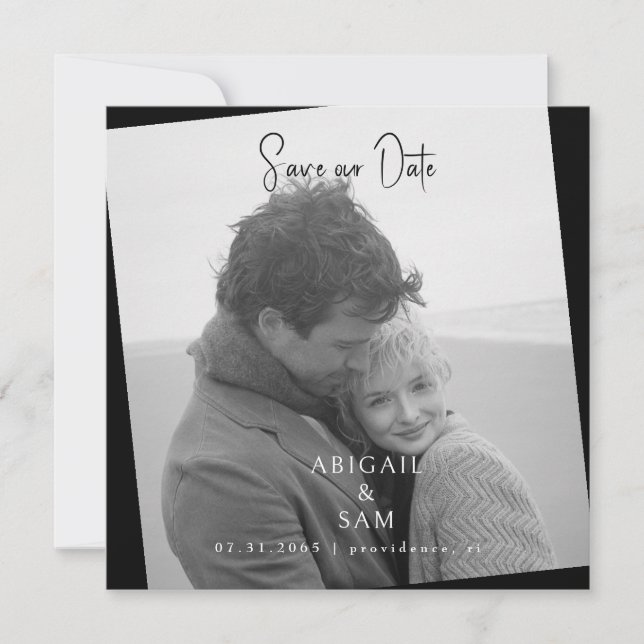 Convite  Black Modern Photo Wedding Square Save the Date (Frente)