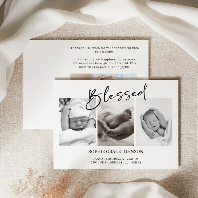 Convite Black Modern Simple Script Baby Announcement (Criador carregado)