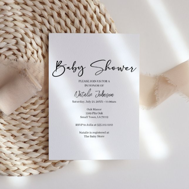 Convite Black Modern Simple Script Baby Shower Invitation (Criador carregado)