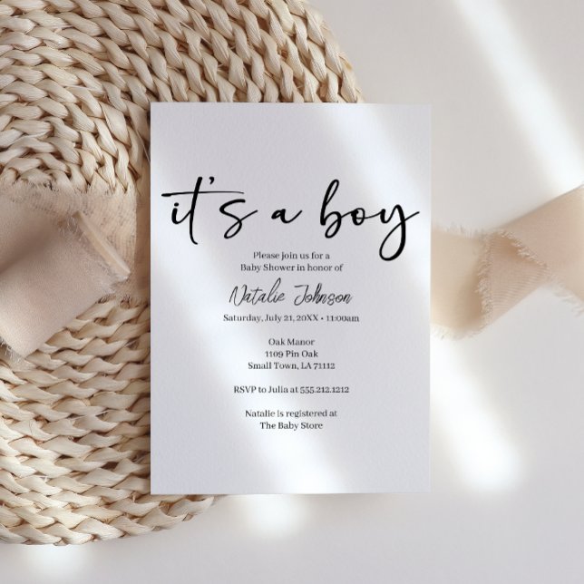 Convite Black Modern Simple Script Boy Baby Shower (Criador carregado)