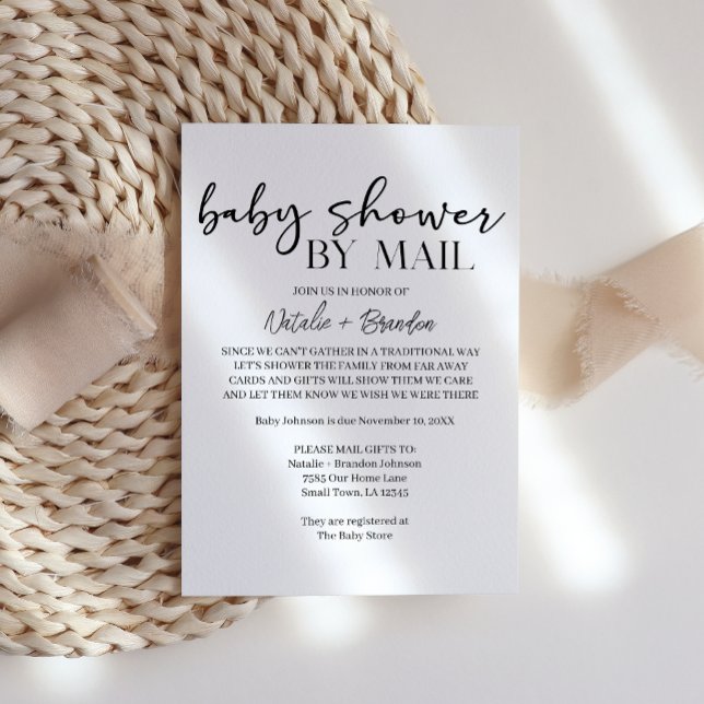 Convite Black Modern Simple Script By Mail Baby Shower (Criador carregado)
