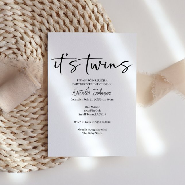 Convite Black Modern Simple Script Twins Baby Shower (Criador carregado)