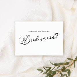 Convite Black Modern Simples Script Be My Bridesmaid White