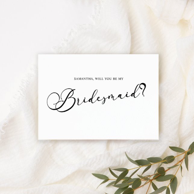 Convite Black Modern Simples Script Be My Bridesmaid White (Criador carregado)