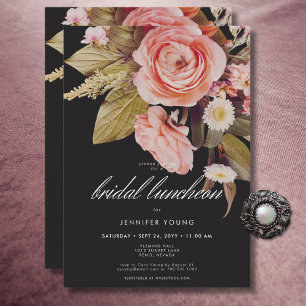 Convite Black Moody Blush Blooms Bridal Lunchee