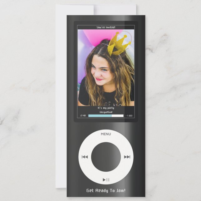 Convite Black MP3 Music Player II Birthday (Frente)