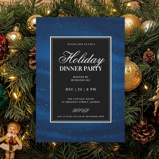 Convite Black & Navy Blu Sequins Xmas Holiday Dinner Party (Black & Navy Blu Sequins Xmas Holiday Dinner Party Invitation)