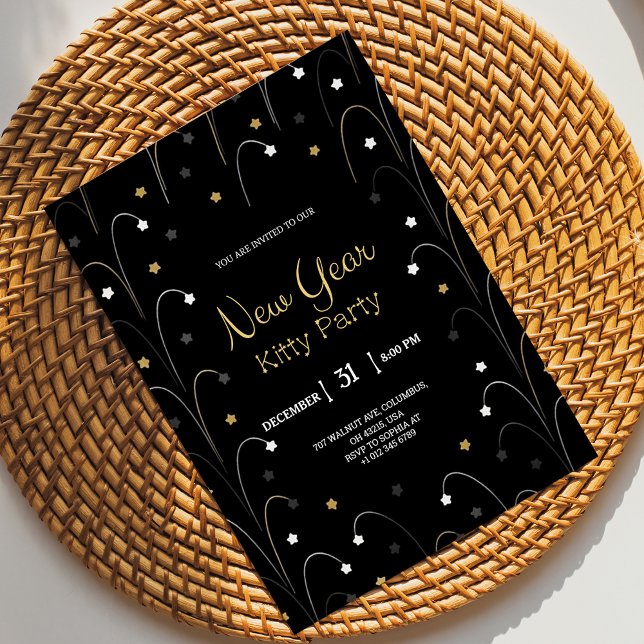 Convite Black New Year invitation card with gold (Criador carregado)