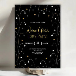 Convite Black New Year invitation card with gold