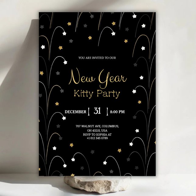 Convite Black New Year invitation card with gold (Criador carregado)