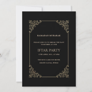 Convite Black Opulent Baroque Frame Script Iftar Party