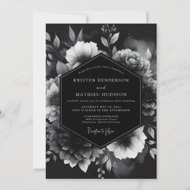 Convite Black Opulent Floral Romance Wedding (Frente)